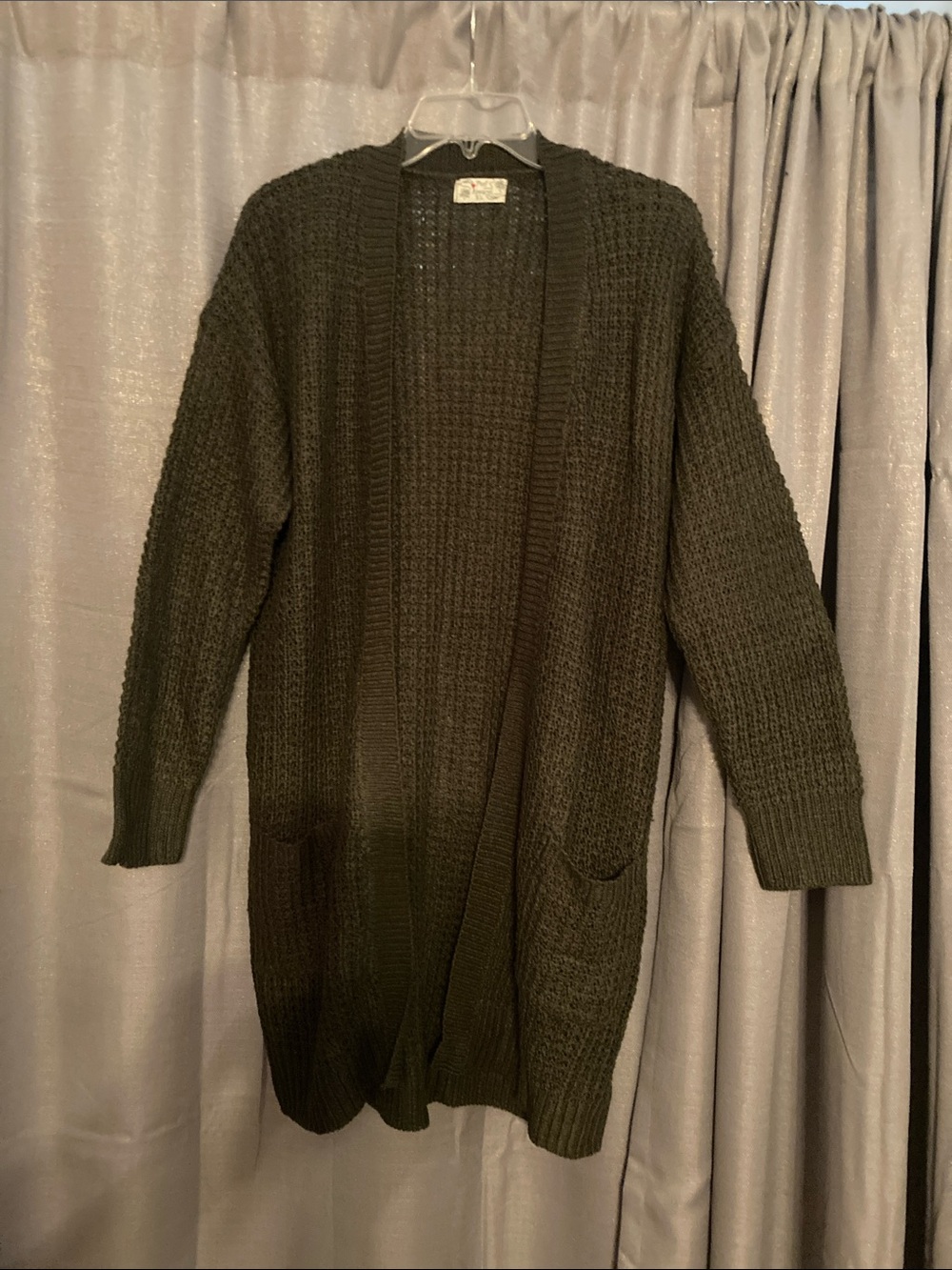 Women’s Olive Green Open-Front Knit Cardigan Sweater